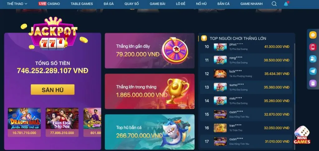 Kho game đa dạng của vf555 nổ hũ